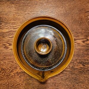 Vintage Studio Pottery Chicken Roaster Brown Speckled Glaze 12 Inch